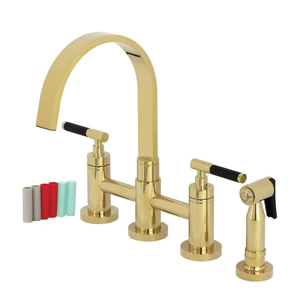 Kingston Brass Bridge Kitchen Faucet with Brass Sprayer, Polished Brass KS8262CKLBS - main