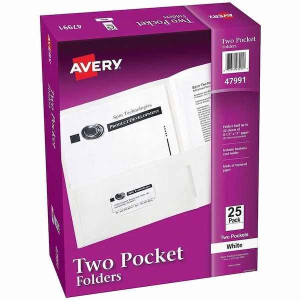 Avery reg Letter Pocket Folder, White, 125PK AVE47991CT - main