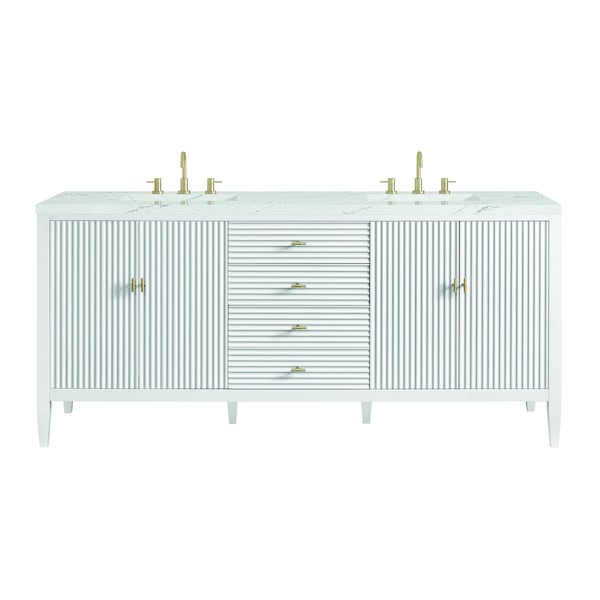James Martin Vanities Myrrin 72in Double Vanity, Bright White w/ 3 CM Ethereal Noctis Silestone Top 485-V72-BW-FENC - main