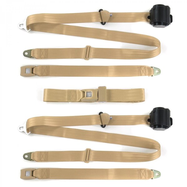 Geared2Golf Standard 3 Point Tan Retractable Bench Seat Belt Kit with 3 Belts for 1972-1980 Chevy LUV Truck GE1349885 - main