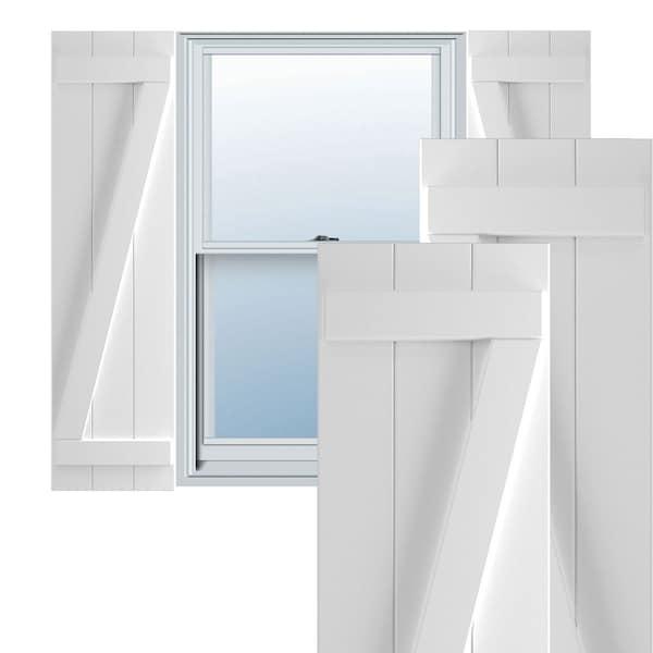 Ekena Millwork True Fit PVC Three Board Joined Board-n-Batten Shutters w/Z-Bar, Unfinished , 16 1/8W x 42H, PR TFP102BBF16X042UN - main