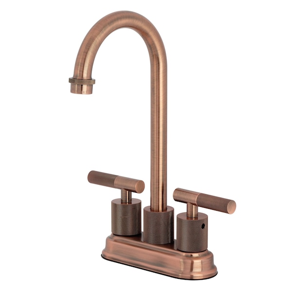 Kingston Brass Double-Handle 4" Centerset Bar Faucet with Knurled Handle, Antique Copper KB549KNLAC - main