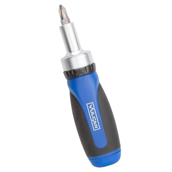 Vulcan Screwdriver Ratchet, No 0, No 1, No 2, 3/16, 1/4 Drive, Philips & Slotted Drive, 4-1/2 OAL, Plastic Handle 900063 - main