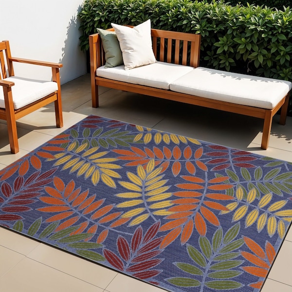Homeroots 4' X 6' Orange Green And Blue Indoor Outdoor Area Rug 527622 - main
