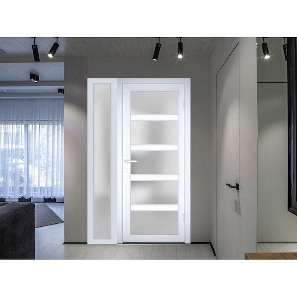 Vdomdoors Front Exterior Prehung FiberGlass Door Frosted Glass / Manux 8002 White Silk / Sidelight Exterior W MANUX8002EXD-WS-W36+14 x H80-LH - main