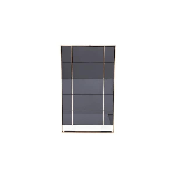 Homeroots 33" Black Gold Manufactured Wood + Solid Wood Stainless Steel Five Drawer Chest 491547 - main