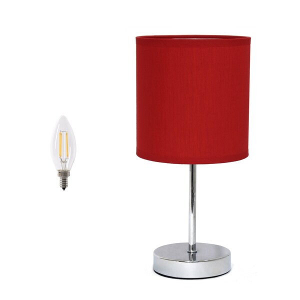 Homeroots 12" Silver Metal Table Lamp LED With Red Drum Shade 642871 - main