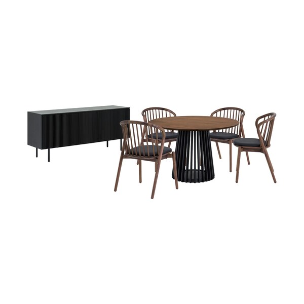 Homeroots Six Piece Brown and Black Round Dining Set with Four Chairs and Sideboard 571716 - main