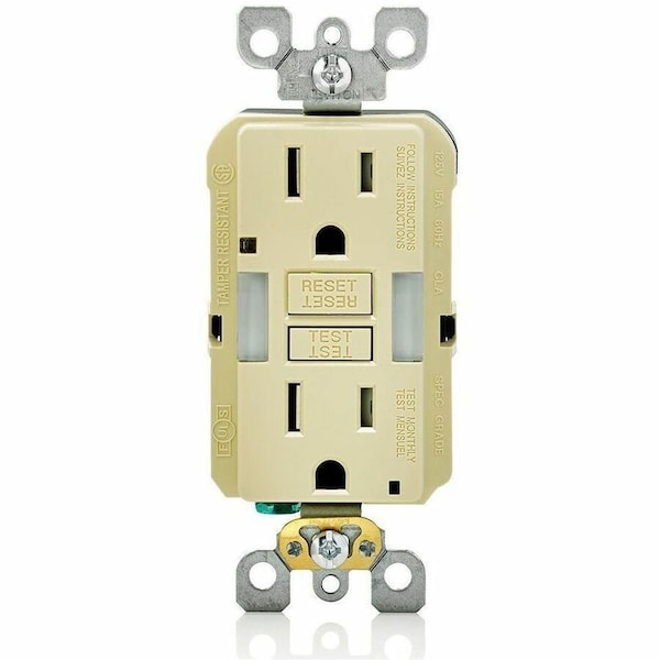 Leviton GFIRcptcl, 15A, 125VAC, Ivory, Thermoplastic GFNL1-I - main