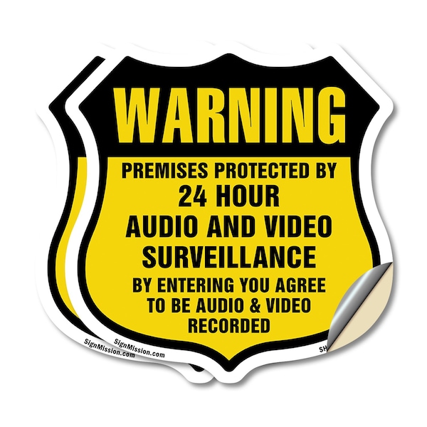 Signmission 24 Hour Surveillance Shield Sign Warning, 12 inch X 12 inch, Vinyl Decal, 2PK SHI-D-2PACK-12-354 - main