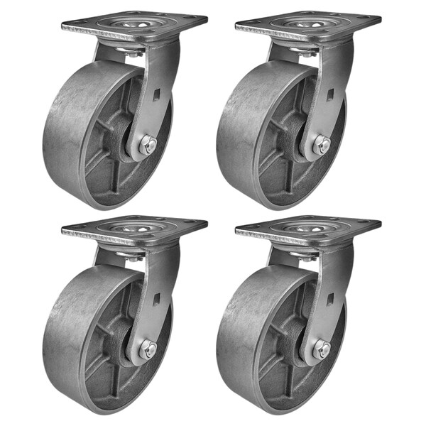 Hyw Products Heavy Duty Caster Set 6in Steel Wheels, 4 Swivel, 4PK 40-60S-A1-SS-4 - main