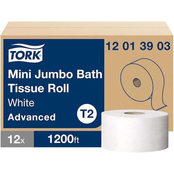 Tork Tork Mini Jumbo Toilet Paper Roll White T2, Advanced, 1-Ply, 12 x 1200', 12013903, PK12 12013903 - main