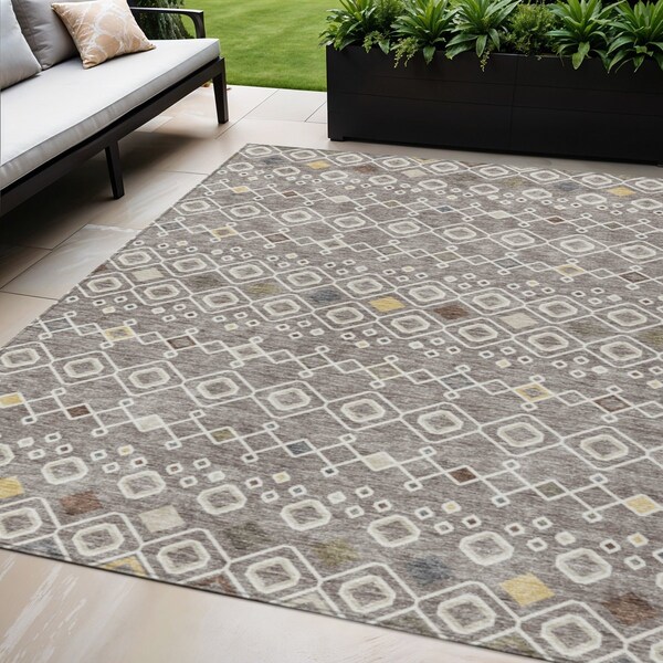 Homeroots 5' X 8' Taupe Gray And Gold Geometric Washable Indoor Outdoor Area Rug 612227 - main