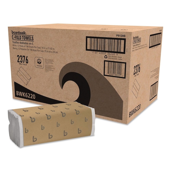 Boardwalk C-Fold Paper Towels, 1-Ply, 11.44 x 10, Bleached White, 198 Sheets, PK12 BWK6220 - main