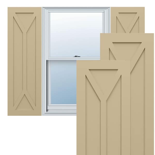 Ekena Millwork True Fit PVC San Carlos Mission Style Fixed Mount Shutters, Natural Twine, 12W x 48H, PR TFP001SC12X048NT - main