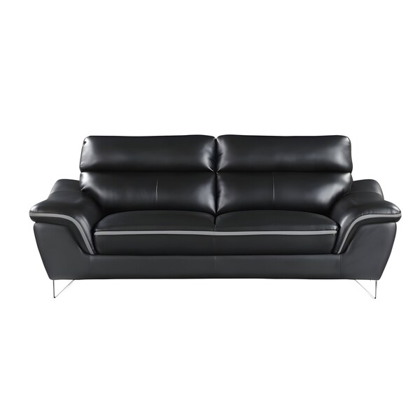 Homeroots 86" Black Leather Sofa With Silver Legs 329495 - main
