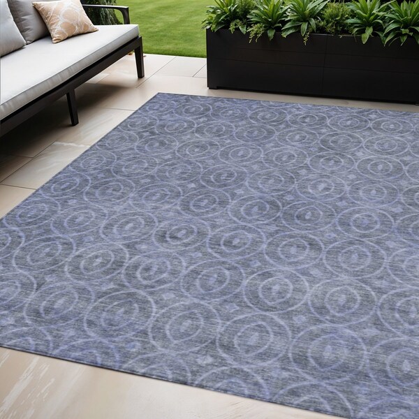 Homeroots 5' X 8' Denim Blue Geometric Washable Indoor Outdoor Area Rug 607477 - main