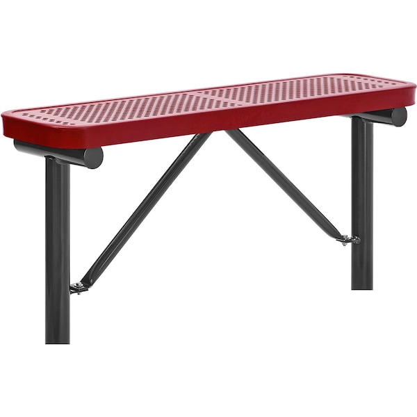 Global Industrial 4' Outdoor Steel Flat Bench, Perforated Metal, In Ground Mount, Red 695742IRD - main