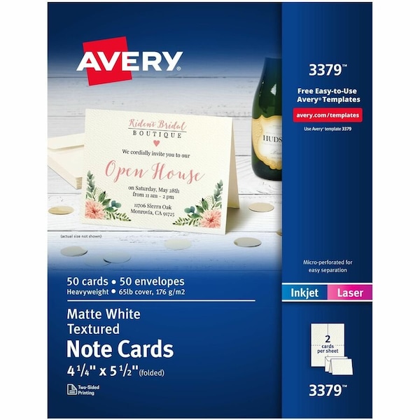 Avery Cards, Uncoated, Matte, Two-S, PK50 3379 - main