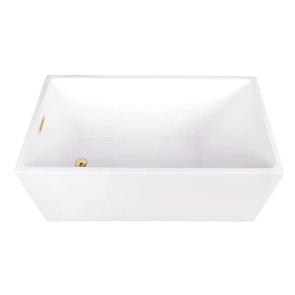 Kingston Brass 51" Acrylic Rectangular Double Ended Freestanding Tub with Drain, Glossy White/Polished Brass VTSQ512823C412 - main