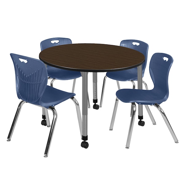 Regency Round Kee Mobile Adjustable Classroom Table W/ 4 Andy Chairs, 48 in W, 48 in L, Neo Walnut TB48RNDNWAPCGY40NV - main