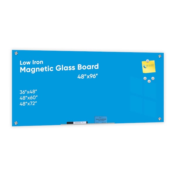 Fab Glass And Mirror Glass Dry Erase Board for Wall - Magnetic Glass Board with Blue Surface - Frameless (48in x 96in) MB48x96-SB606 - main