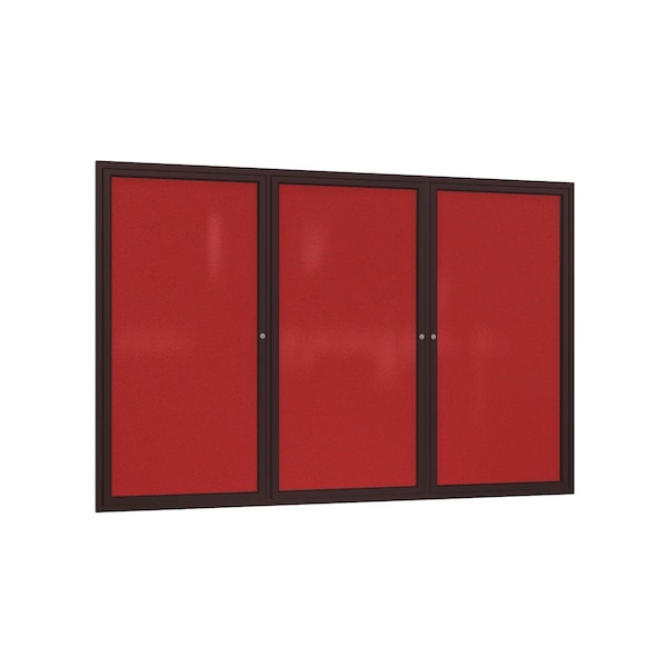 Ghent 3 Door Enclosed Fabric Bulletin Board, Bronze Aluminum Frame, 3'H x 6'W, Red PB33672F-98 - main