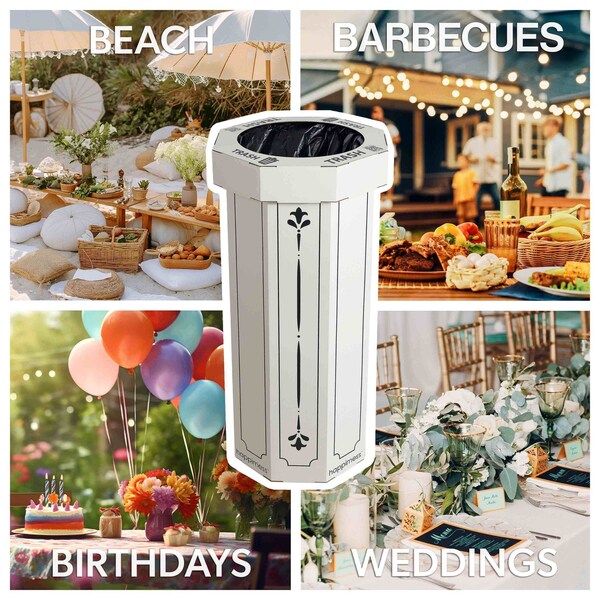 Happimess Fleur 25-Gallon Disposable Corrugated Cardboard Event Trash Can and Recycling Bin, Bridal Ivory, 2PK HPM1301C-SET2 - main