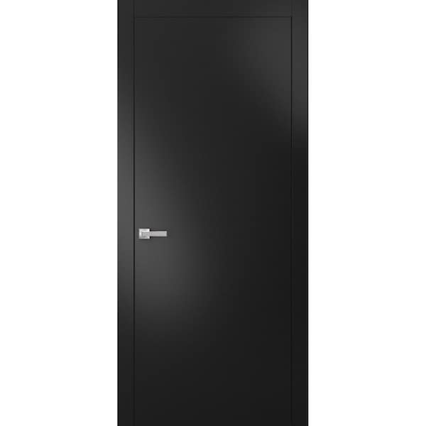 Sartodoors Modern Solid Interior Door with Handle, Planum 0010 Matte Black, Single Regural Panel Frame Trims, PLANUM0010ID-BLK-18 - main