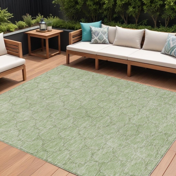Homeroots 9' X 12' Sage And Ivory Geometric Washable Indoor Outdoor Area Rug 613534 - main