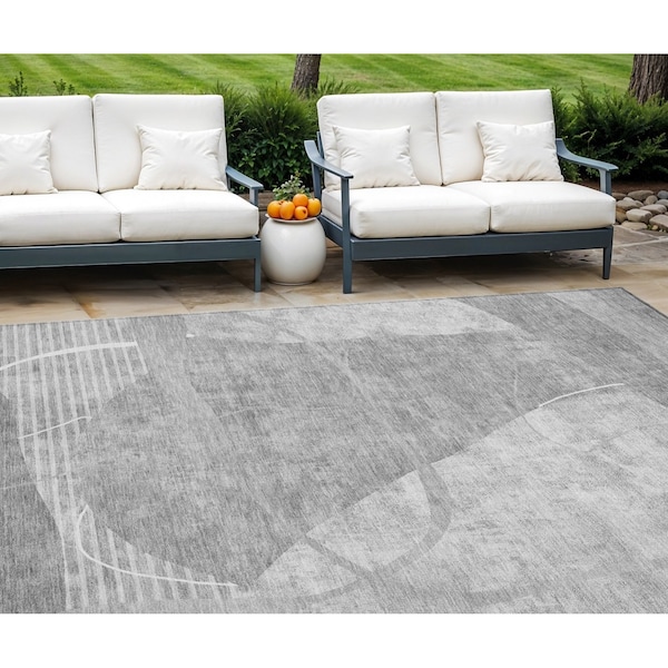 Homeroots 10' X 14' Gray Silver And Ivory Abstract Washable Indoor Outdoor Area Rug 587601 - main