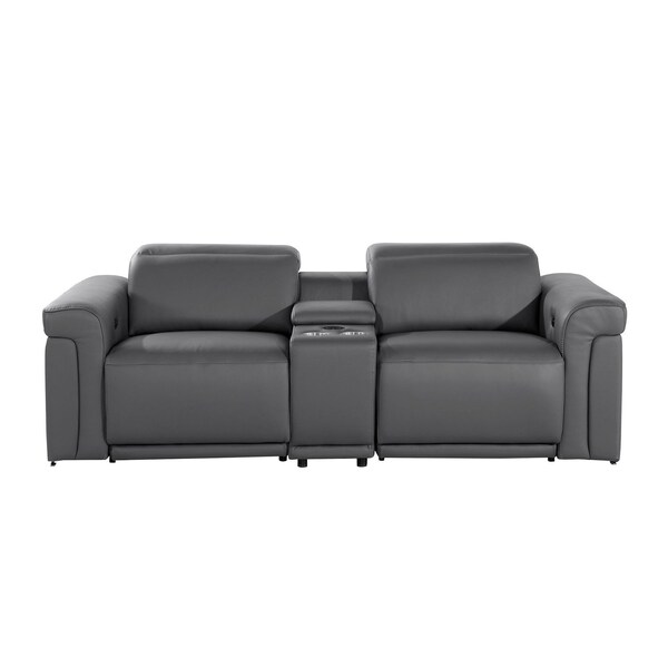 Homeroots 86in Dark Gray and Black Italian Leather Power Reclining Loveseat With Storage 720529 - main