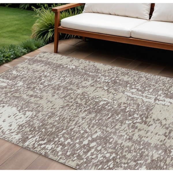 Homeroots 10' X 14' Taupe And Ivory Abstract Washable Indoor Outdoor Area Rug 612970 - main