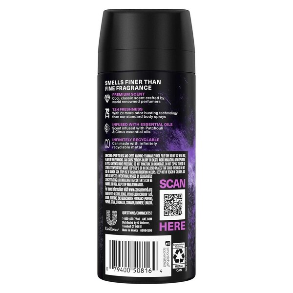 Axe Purple Patchouli w/Citrus Plus Oak Essential Oils Deodorant Body Spray, 4oz, 12PK 69968431 - main
