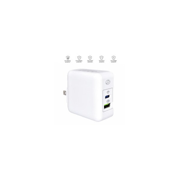 Cable Wholesale 2 Port USB Wall Travel Charger, USB C w/ USB PD 3.1A, USB A /w QC3 3.1A, 36W, White 90W1-41000WH - main
