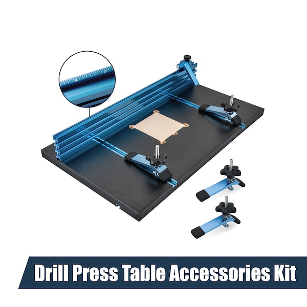 Powertec Drill Press Table Accessories Kit w/T Track Drill Press Fence 14"x24", Laser Etched Scale 71539 - main