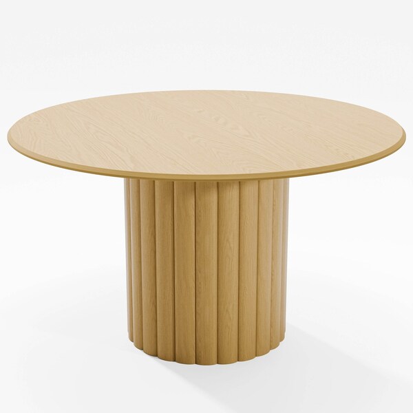 Homeroots 52" Brown Solid Wood Pedestal Base Round Top Dining Table 720989 - main