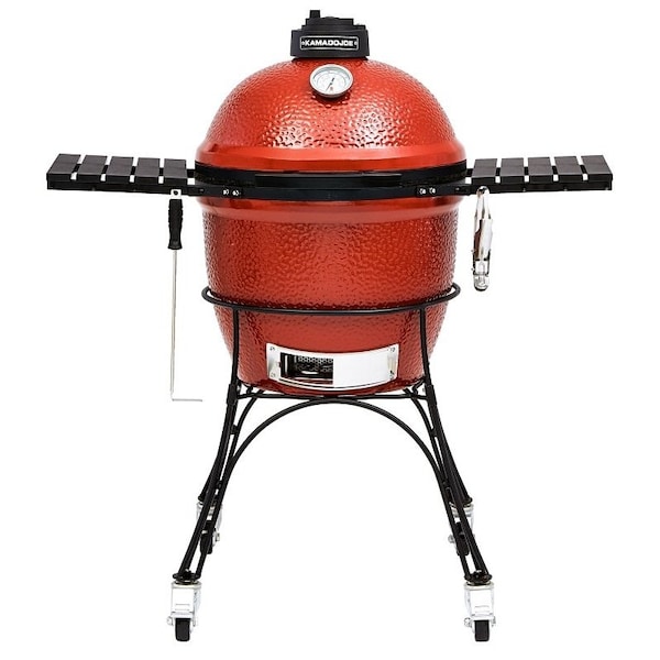 Kamado Joe Charcoal Grill, 245 sq-in Primary Cooking Surface, Red, Side Shelf Included: Yes KJ23RH - main