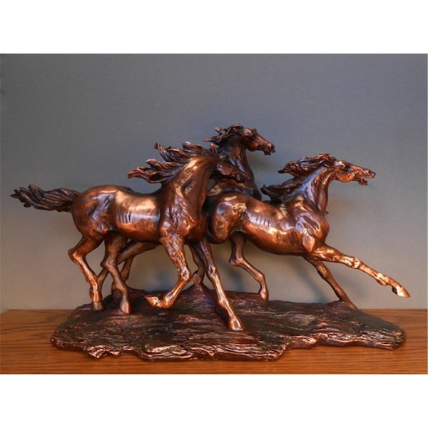 Dwellingdesigns F Three Horses Galloping Bronze Plated Resin Sculpture DW2619759 - main
