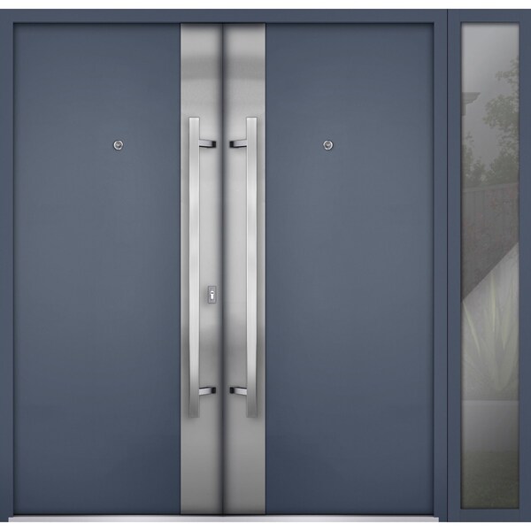 Vdomdoors Steel Double Doors Deux 0729 Gray Graphite Sidelight Exterior Window Stainless Inserts Single Moder DEUX0729DEXD-GRE-RH-W72+12 x H80 - main