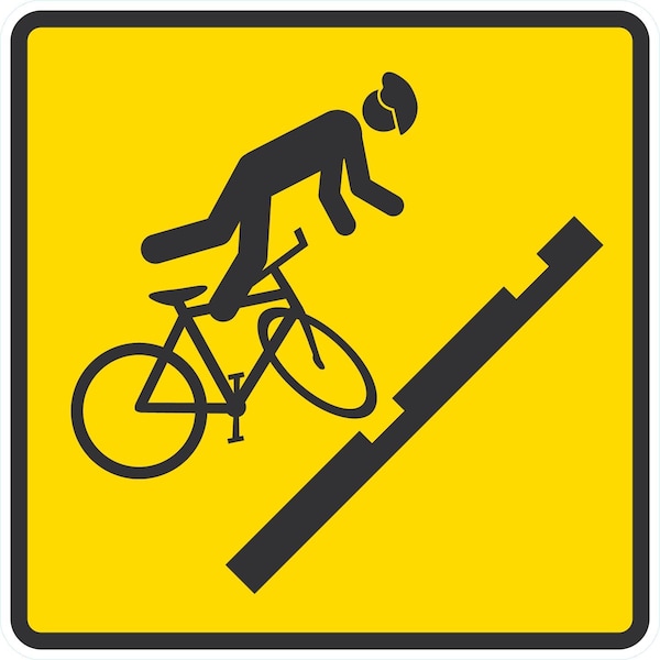Lyle Cyclists Falling On Streetcar Tracks Symbol, 24x24, Engineer Grade, Yellow G-12917-EG_24x24 - main