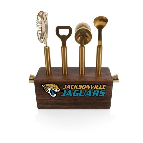 Picnic Time Family Of Brands NFL Jacksonville Jaguars Sidecar 5-Piece Bar Tool Set, (Acacia Wood) 672-05-508-157-2 - main