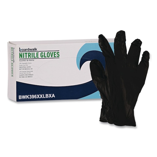 Boardwalk Disposable Nitrile Gloves, 396 Series, Powder-Free, XX-Large, 4.4 mil Thick, 9.5" Long, Black, 100PK 396XXLBXA - main