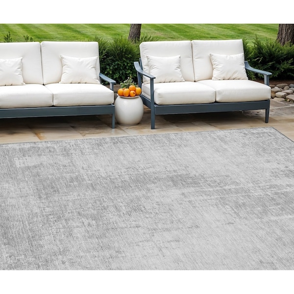 Homeroots 10' X 14' Silver And Gray Abstract Washable Indoor Outdoor Area Rug 587307 - main