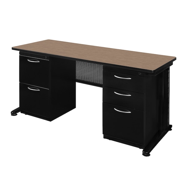 Regency Fusion Teachers Desk W/ Double Pedestal Drawer Unit, 72 in W X Wood, Metal, Noble Oak MDP7230NO - main