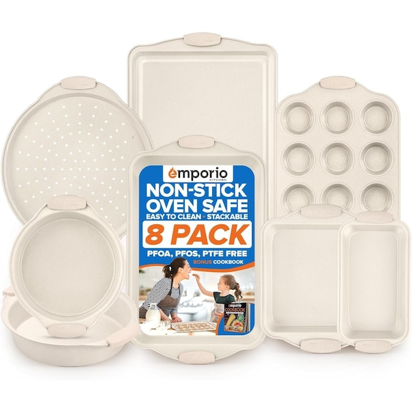 Emporio Kitchen Baking Pan Set, Oven Safe Tray, Up To 450 Deg F, White, 8PK EMPKW88H - main