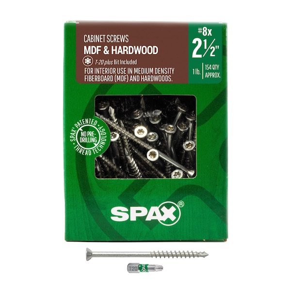Spax #8 x 2-1/2 in Interior Wood Screws Cabinet Specialty MDF Trim Head T-Star Plus, 154PK 4351010400604 - main