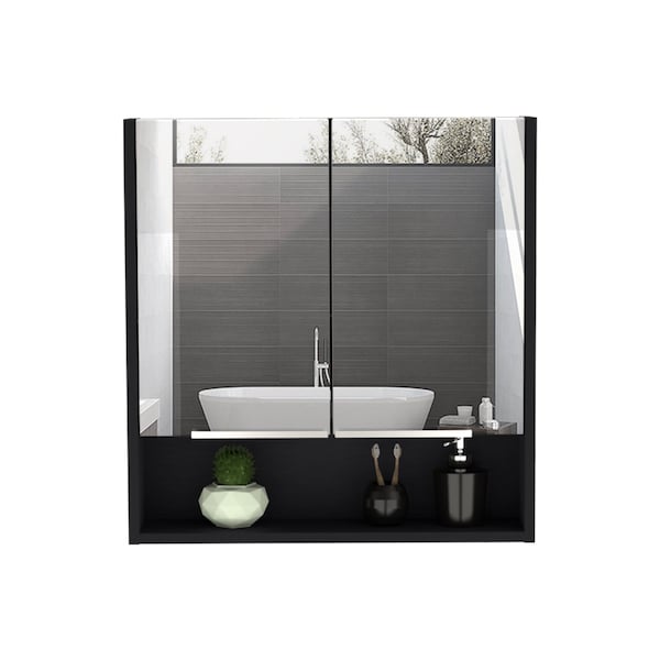 Homeroots 24" Black Wood Floating Double Door Bathroom Vanity And Medicine Cabinet With Mirror 543608 - main