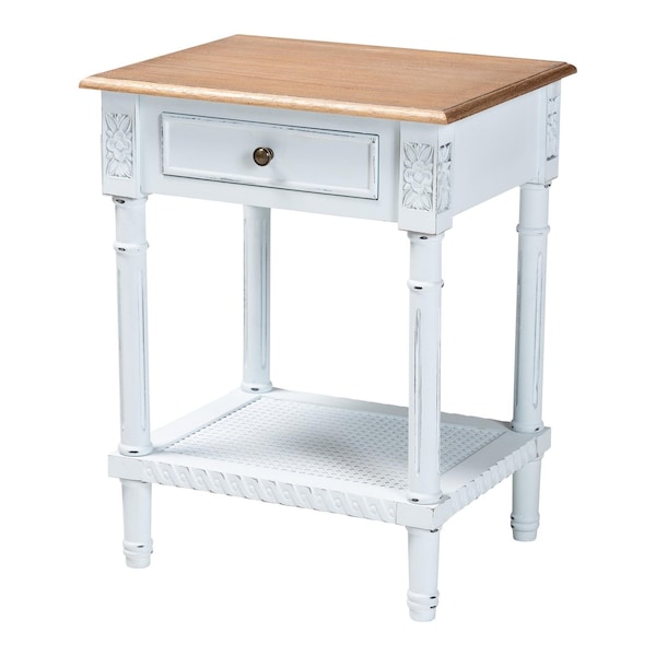 Baxton Studio Legrand Classic French Two-Tone White and Natural Brown 1-Drawer End Table 251-13896-ZORO - main