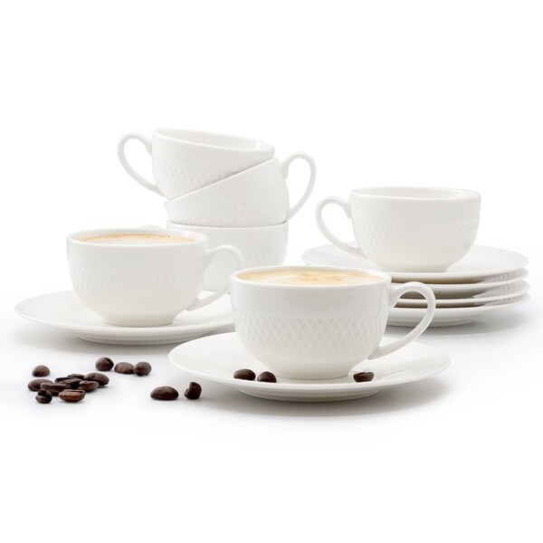 Elama Luna 12 Piece 3 Ounce Porcelain Espresso Cup Set in White with Saucers ELM-LUNA-3ESPRESSO - main